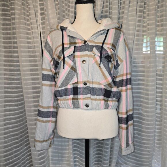 Ashley by 26 International Utility Collection Pink Gray Plaid Sherpa Lined Large - Picture 1 of 10